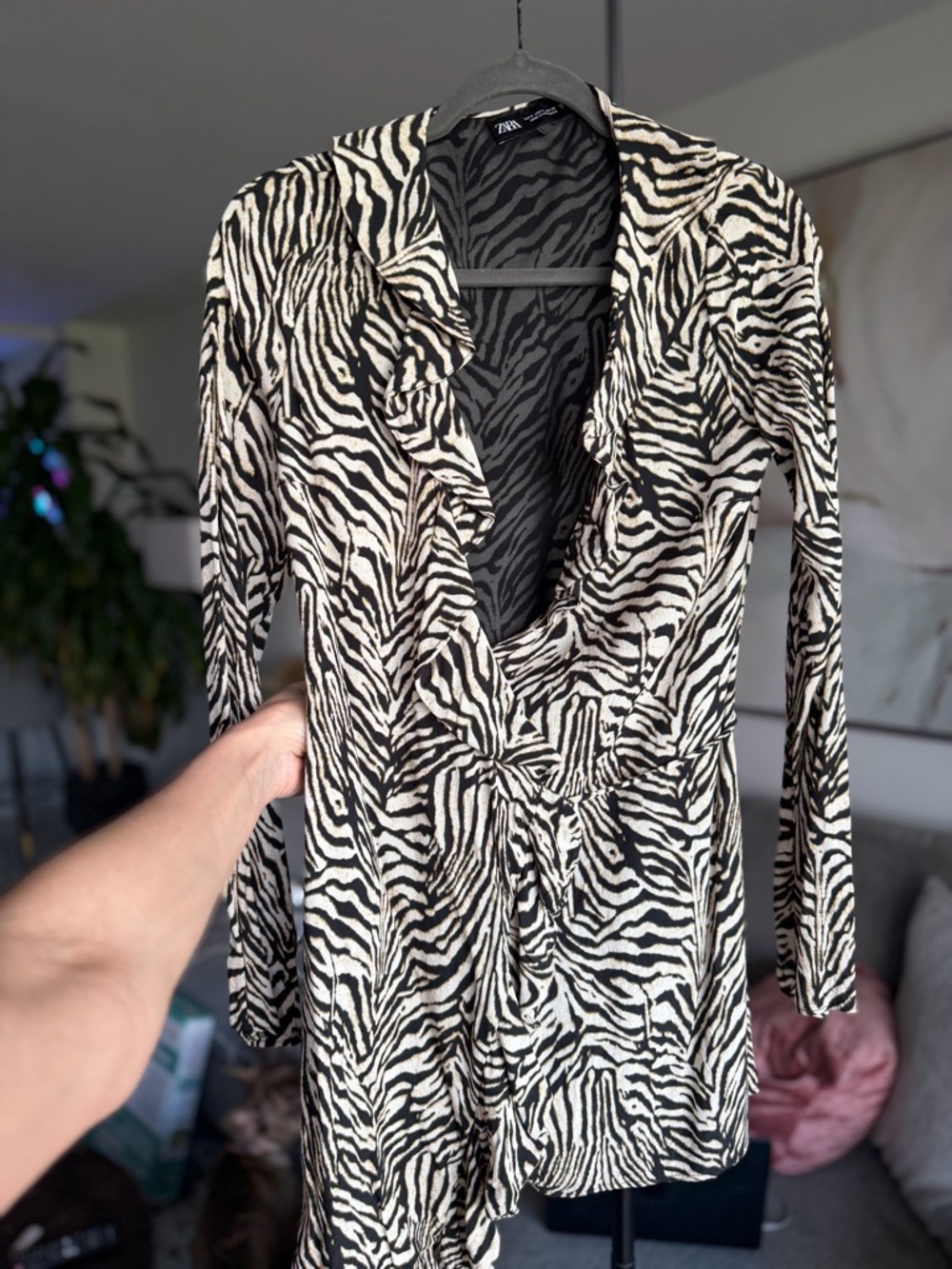 Zara Black & Cream Zebra-Patterned Top